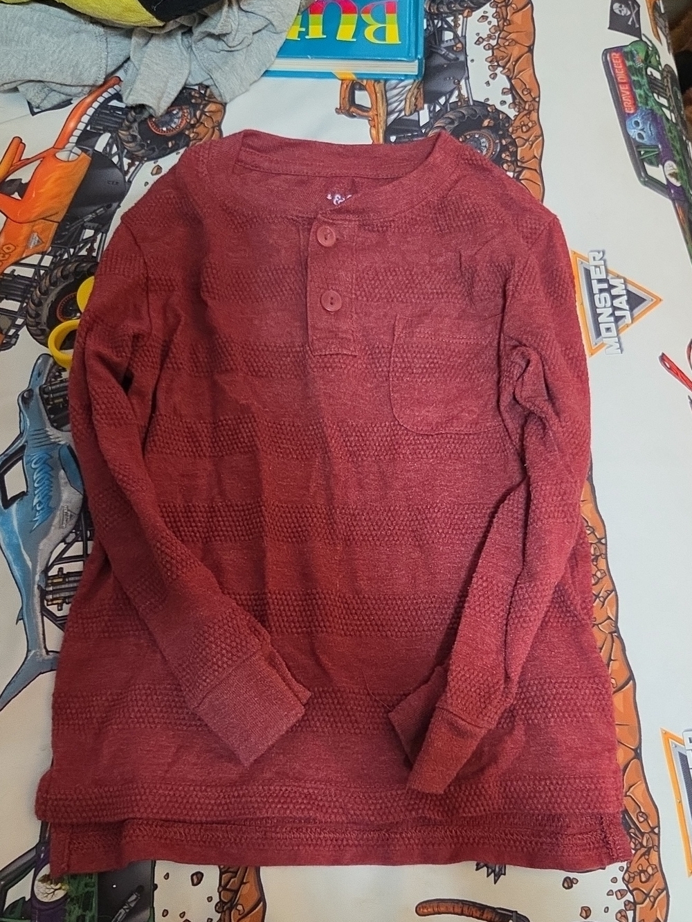 Kid's Textured Henley Sweater - Red
